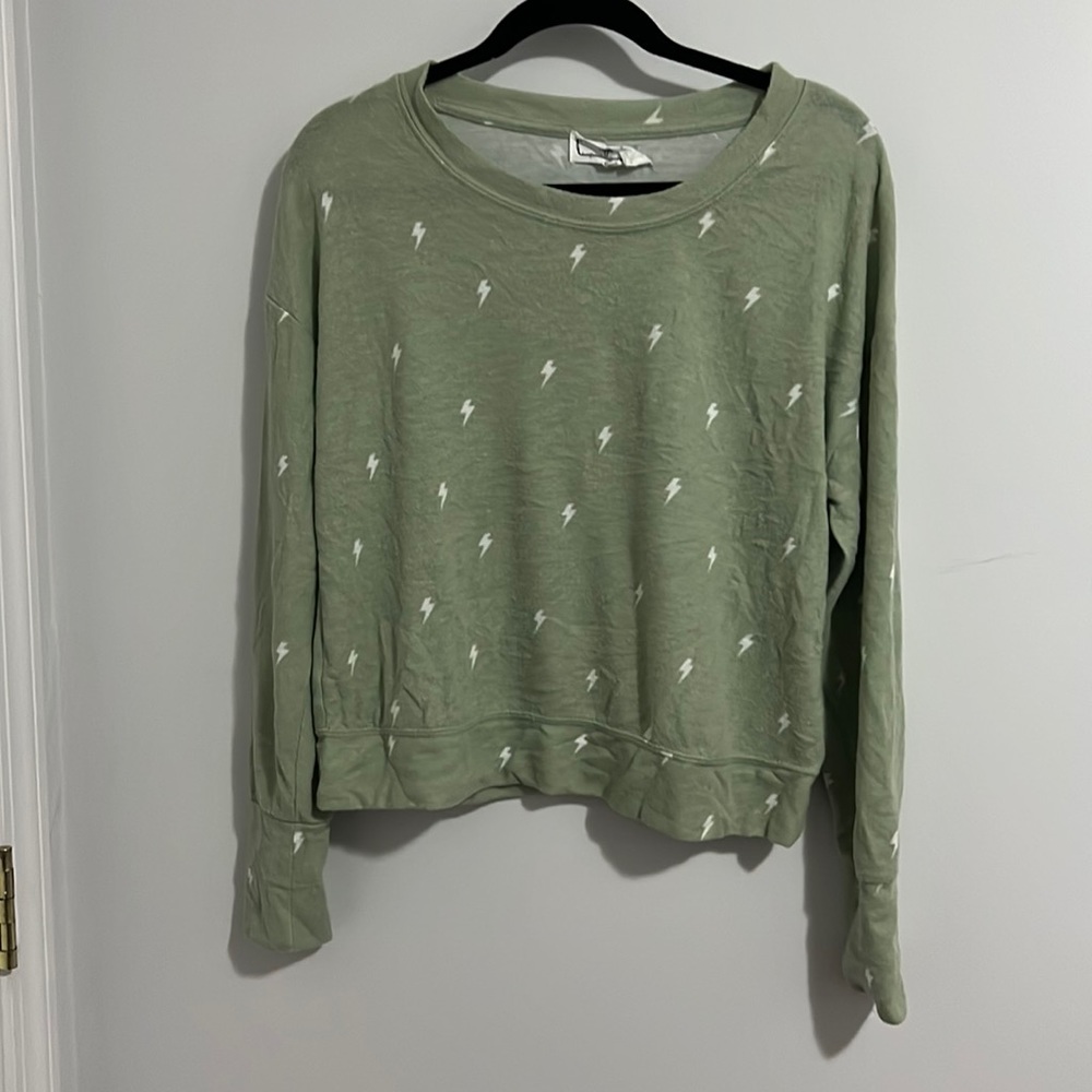Hippie Rose Green Crew Neck Sweater with Geometric Print